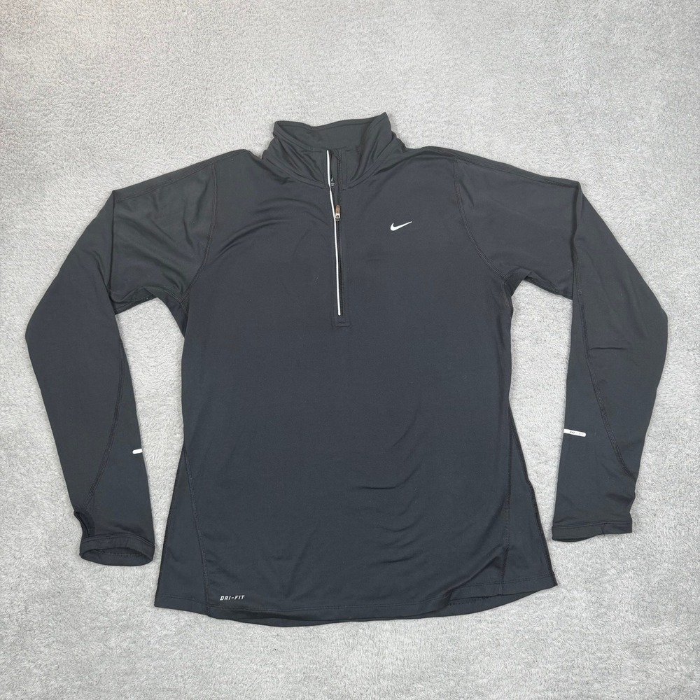 Nike Element Dri-FIT Womens L Black Quarter Zip Running Top Long Sleeve Shirt